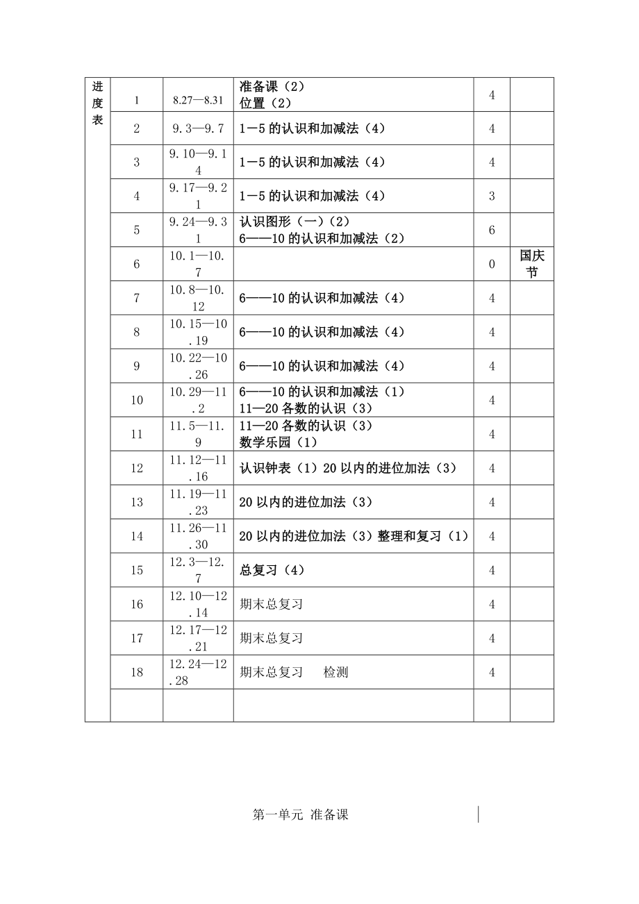 2012年秋新人教版小学数学一年级上册全册教案.doc_第4页