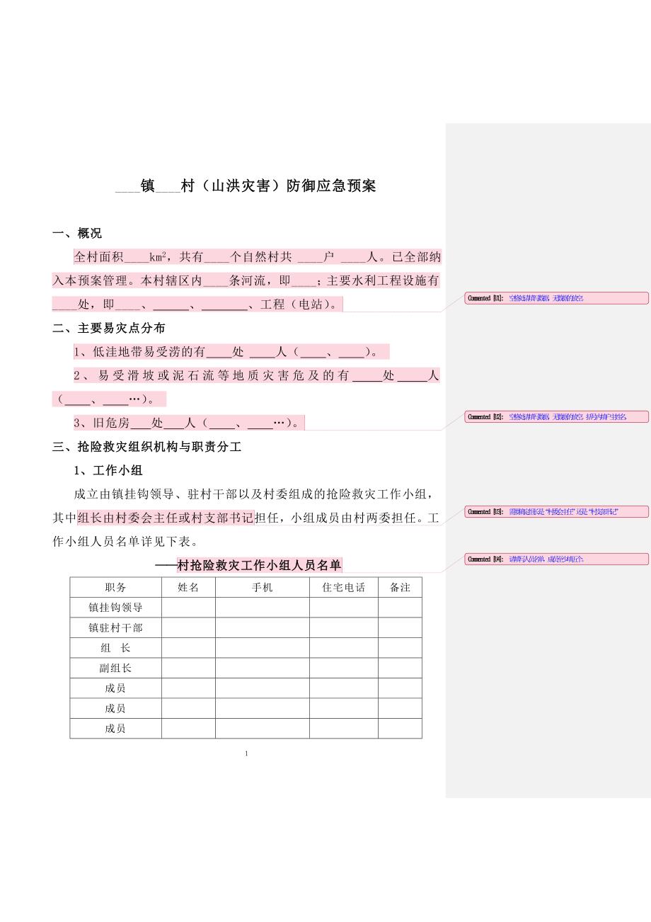 乡镇村山洪灾害防御应急预案_第1页