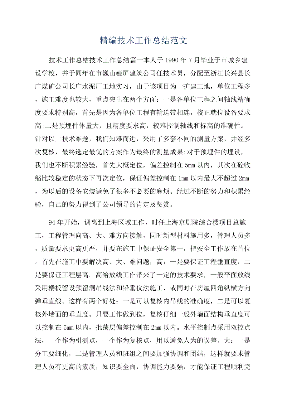 精编技术工作总结范文.docx_第1页