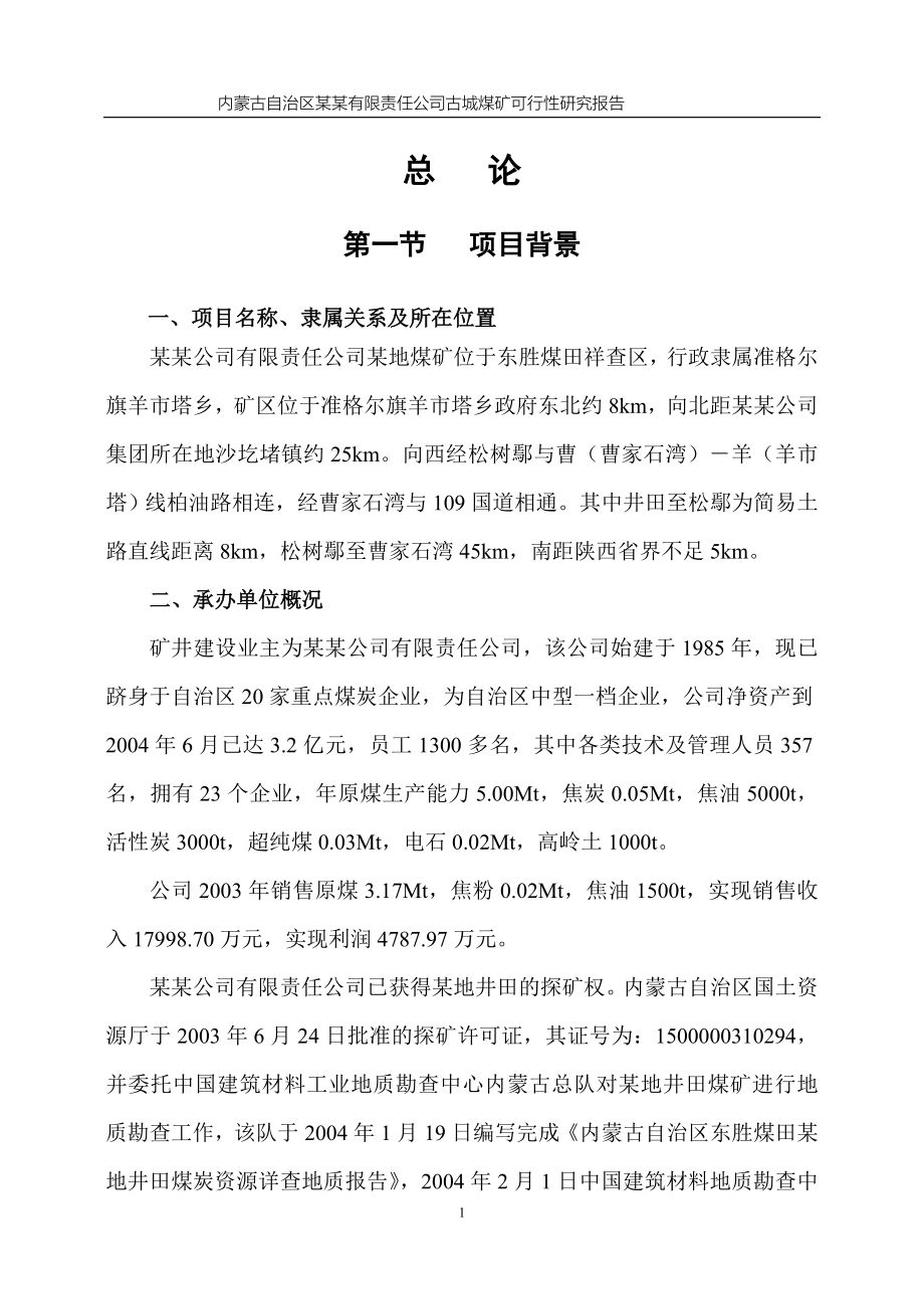 年产120万吨煤矿可行性策划书.doc_第1页