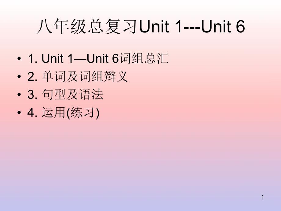 人教版新目标八年级期末总复unit1unit6短语及句型_第1页