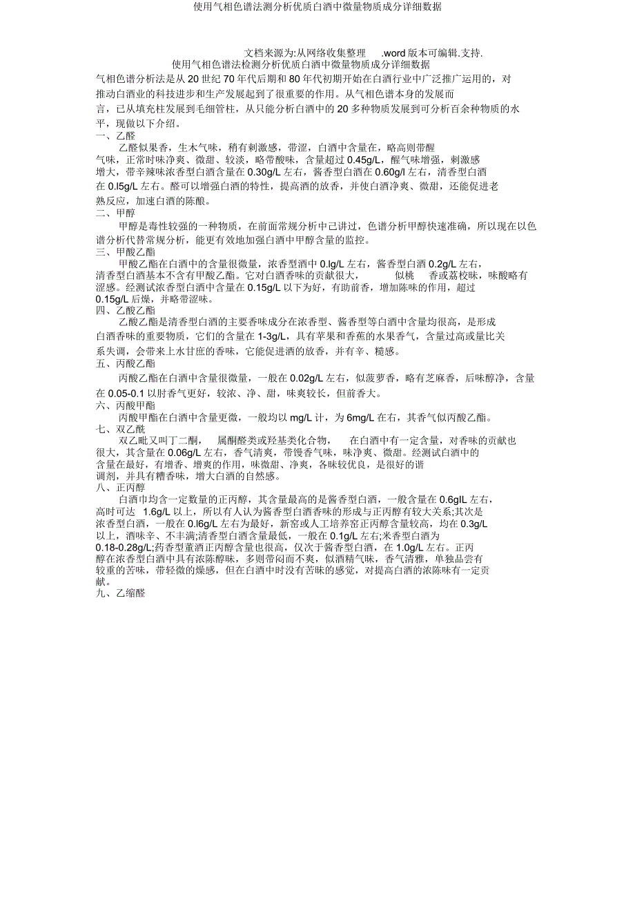 使用气相色谱法测分析白酒中微量物质成分详细数据.doc_第1页