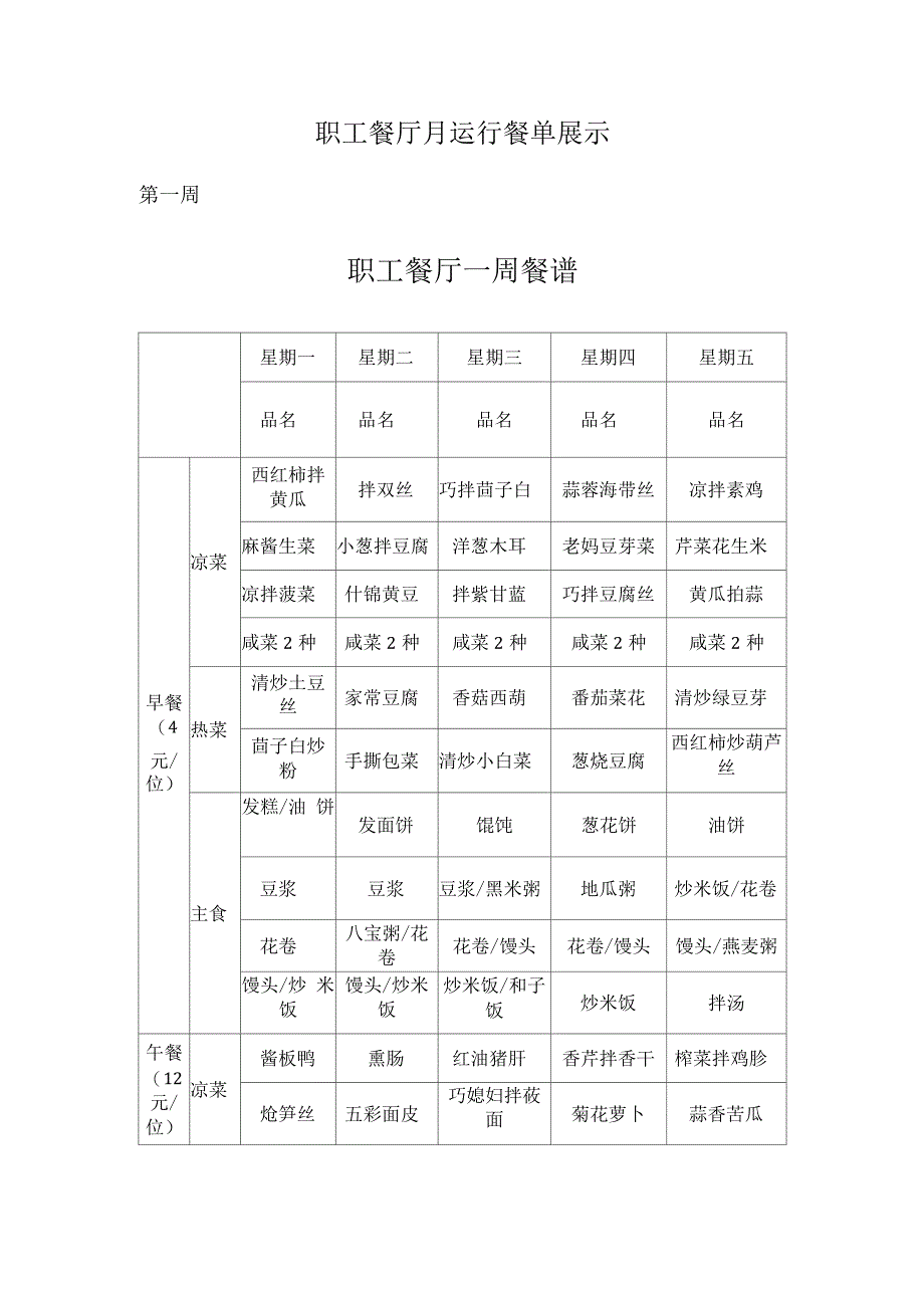 职工餐厅月运行餐单展示.docx_第1页