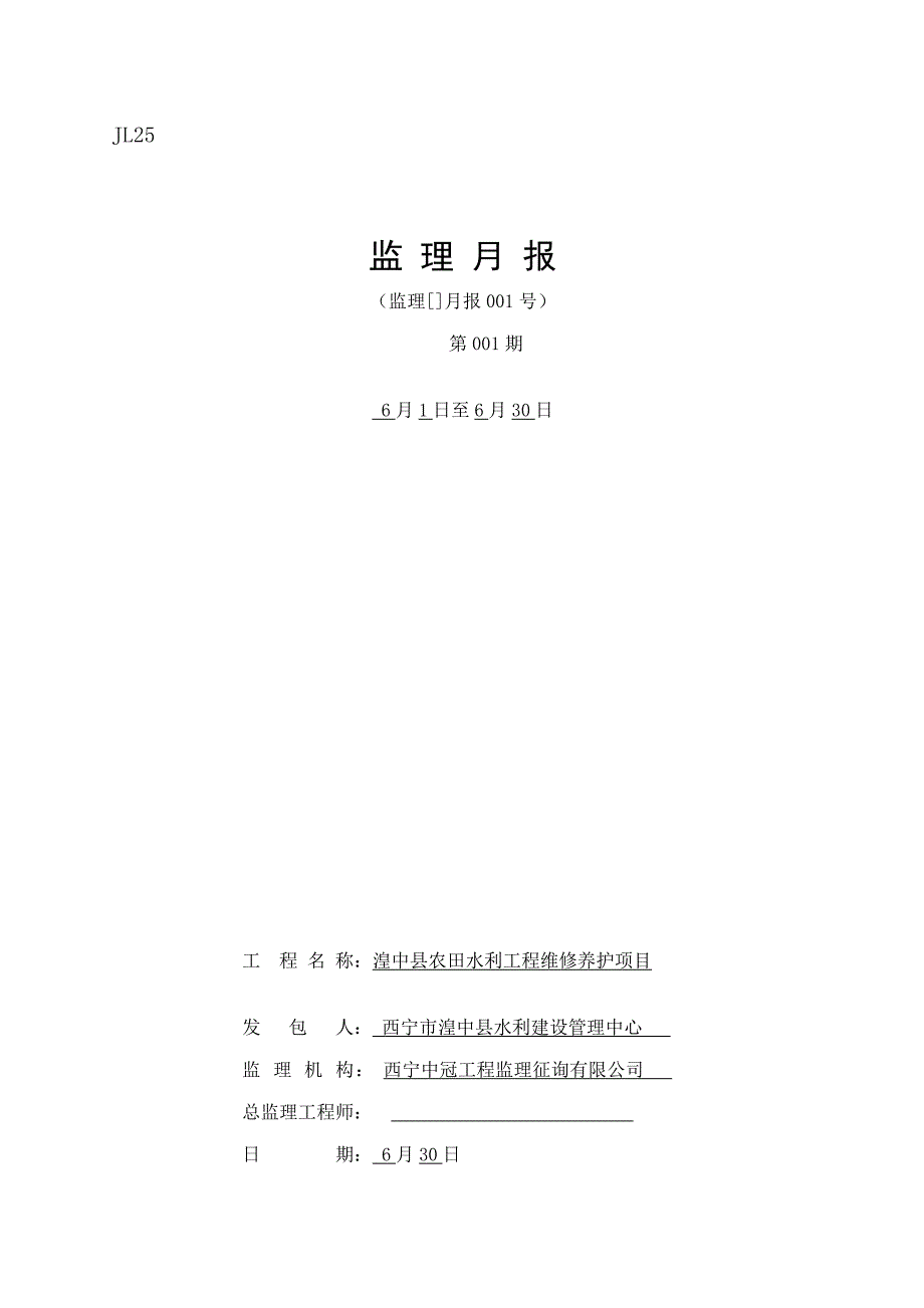 水利关键工程最新监理月报_第1页