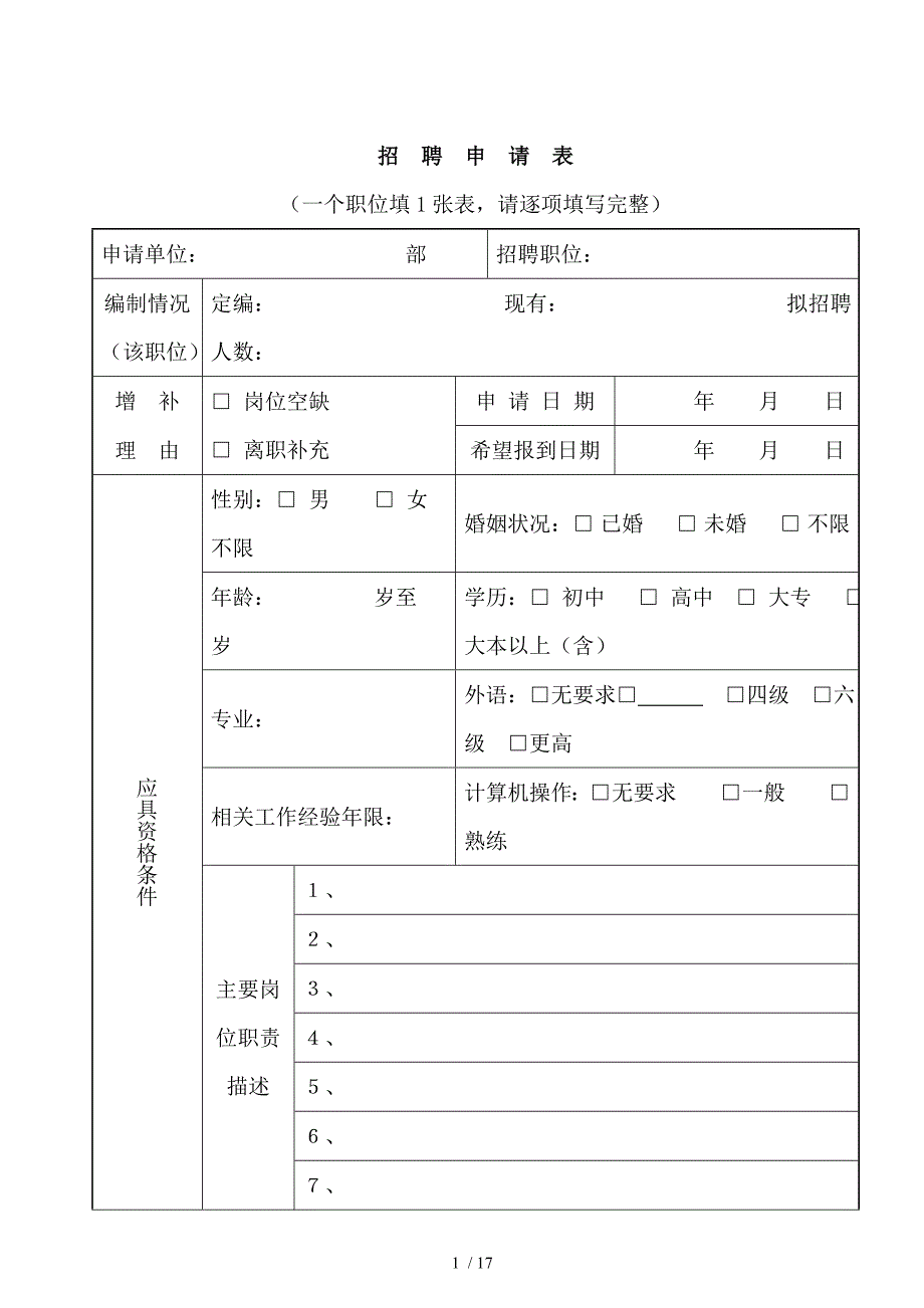 人员招聘面谈录用入职等表格_第1页