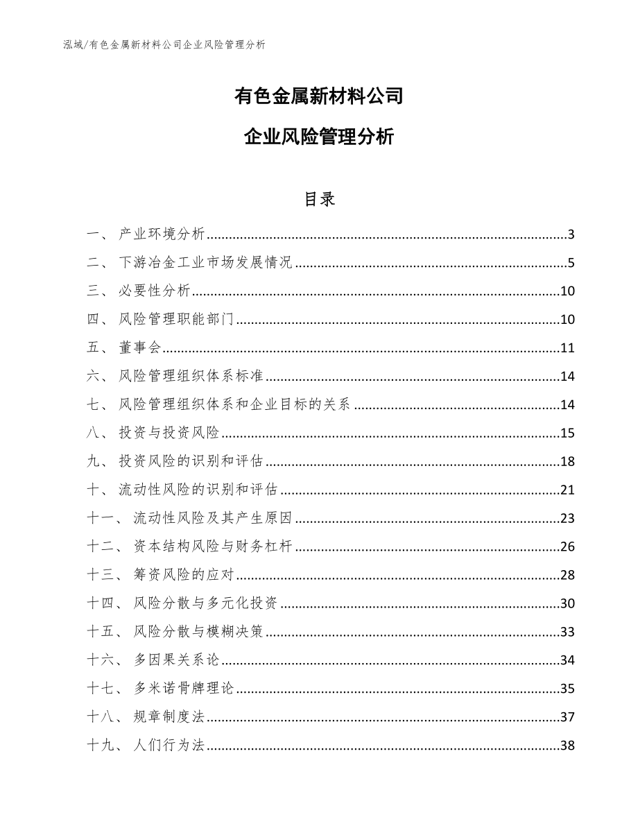 有色金属新材料公司企业风险管理分析_范文_第1页