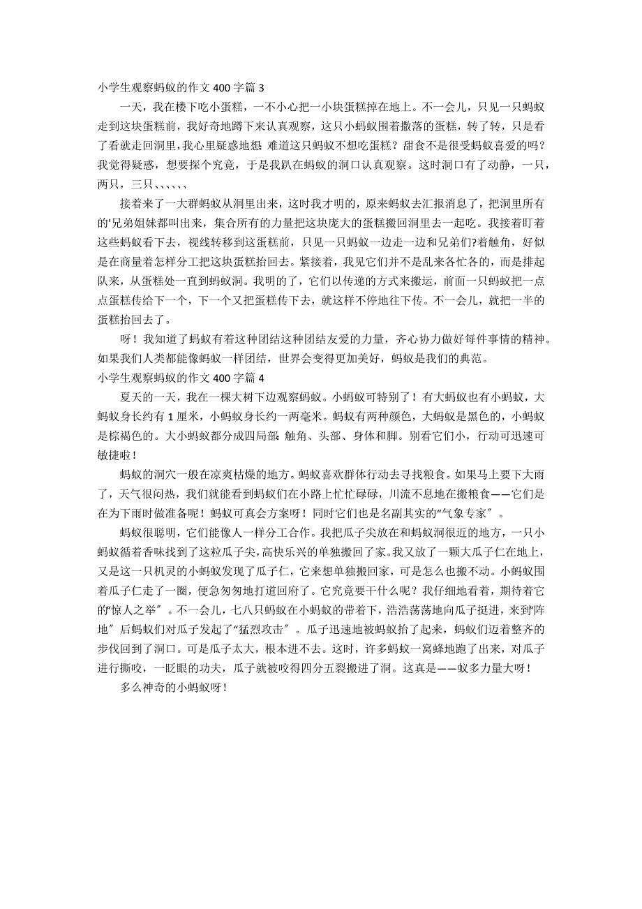 小学生观察蚂蚁的作文400字四篇_第2页