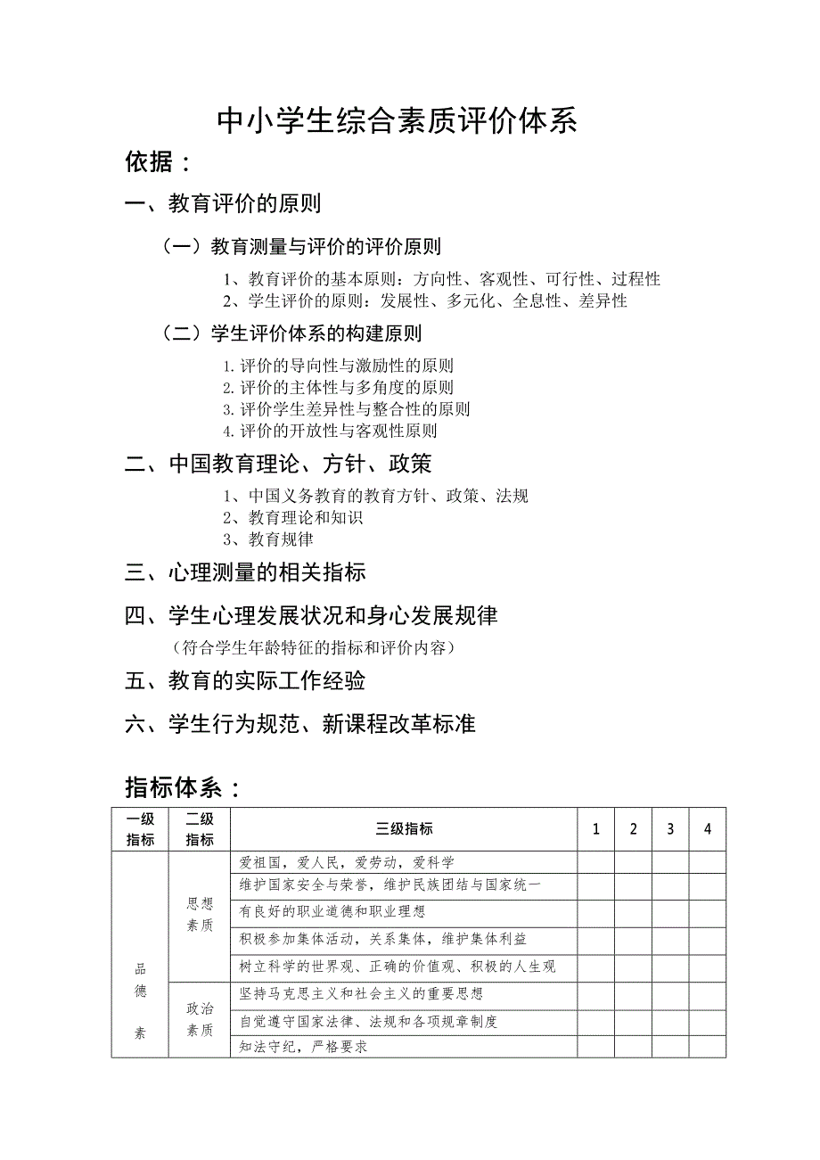 中小学生综合素质评价体系(最新整理)_第1页