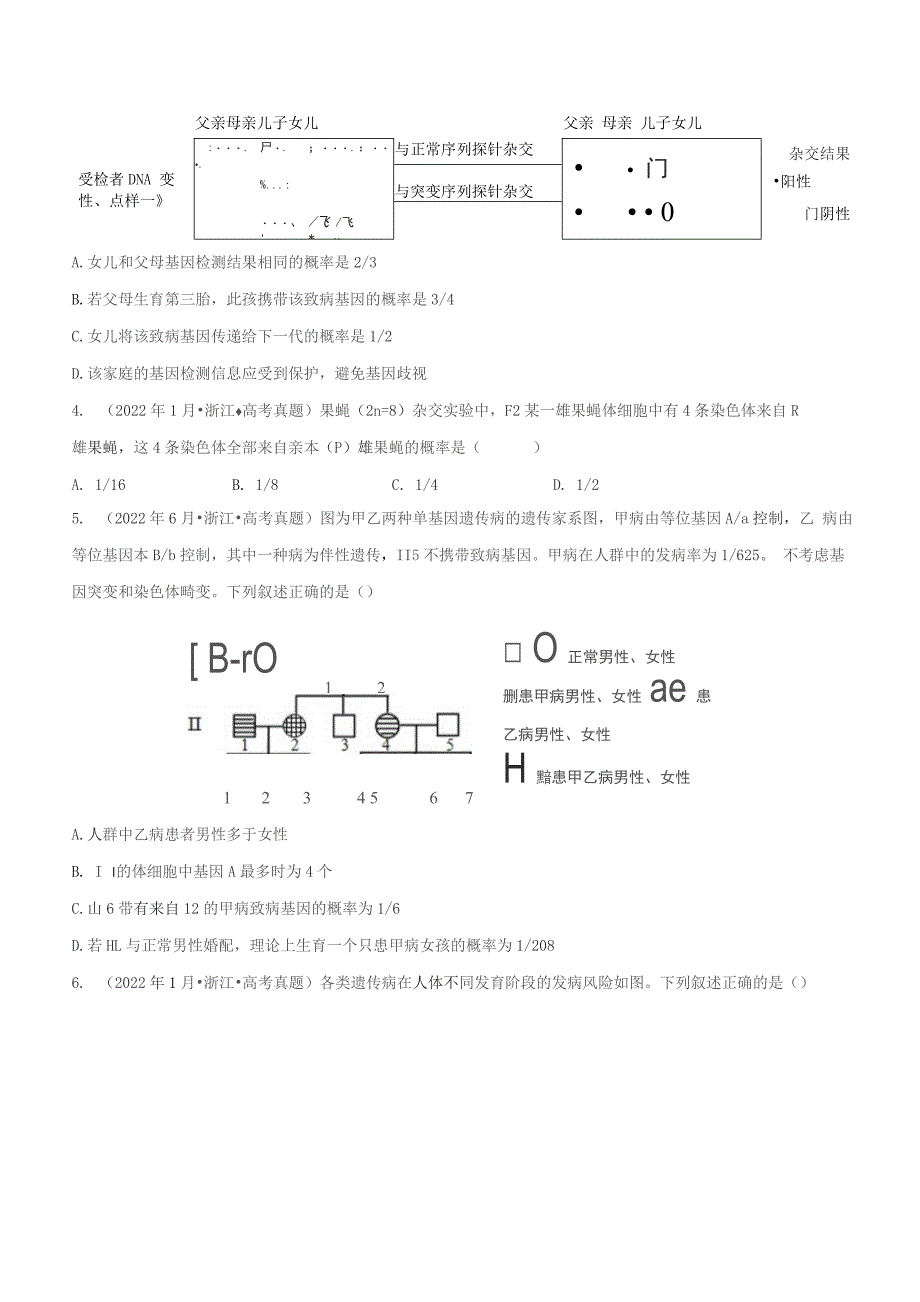 2022年高考生物真题和模拟题分类汇编 专题07 伴性遗传和人类遗传病（学生版+解析版）_第2页