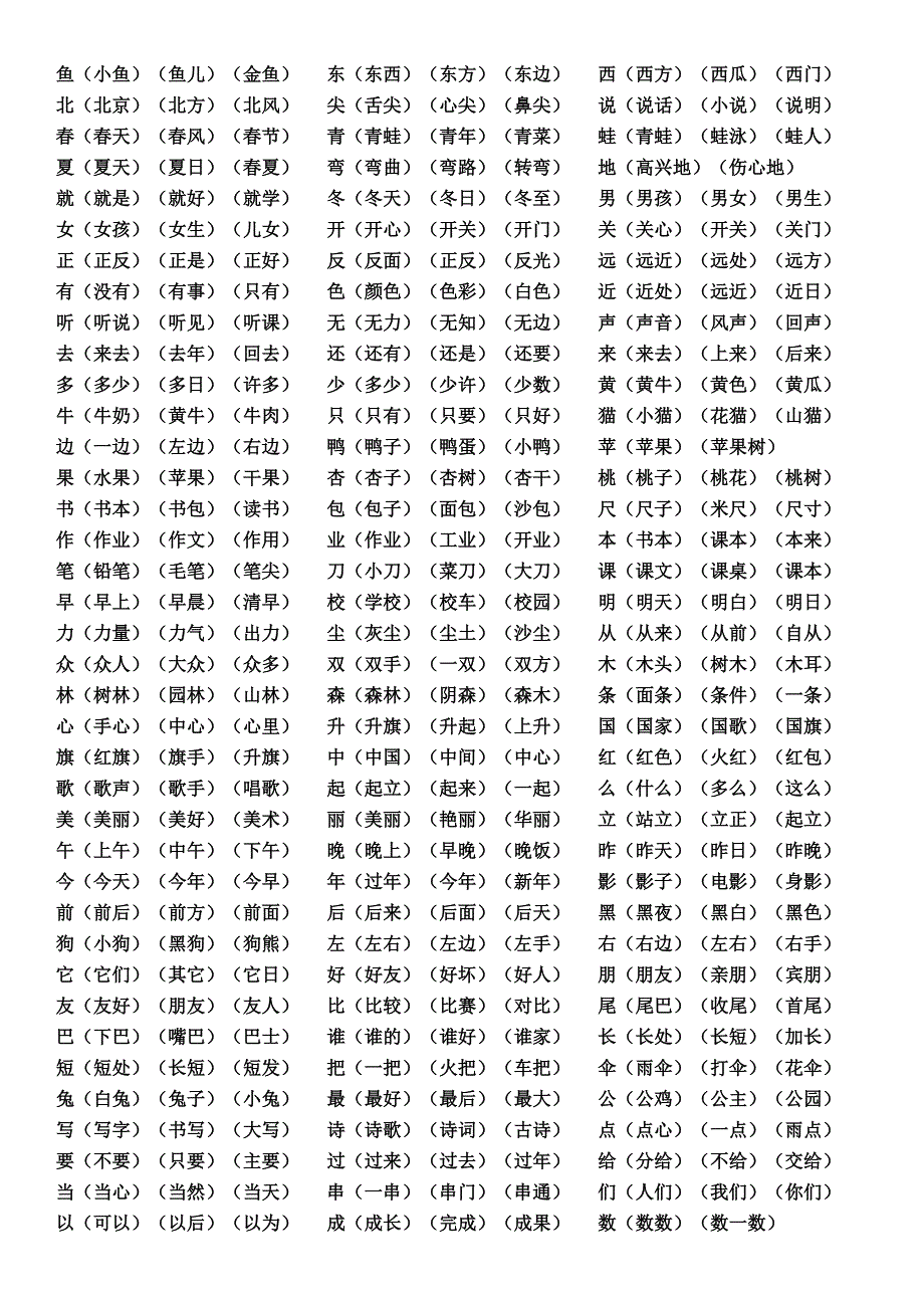 一年级识字表(组词)_第2页