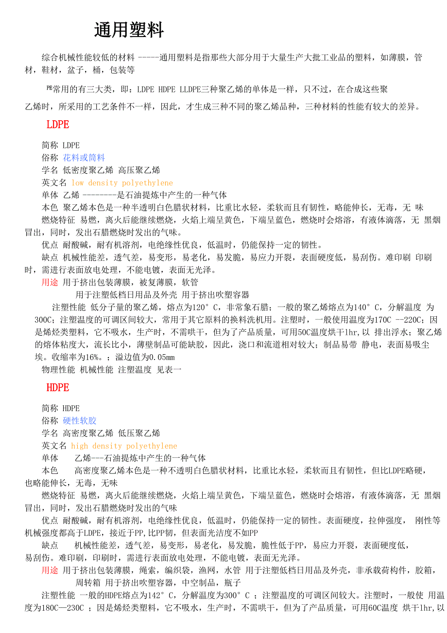 常用塑料燃烧鉴别方法塑料材料特性_第4页