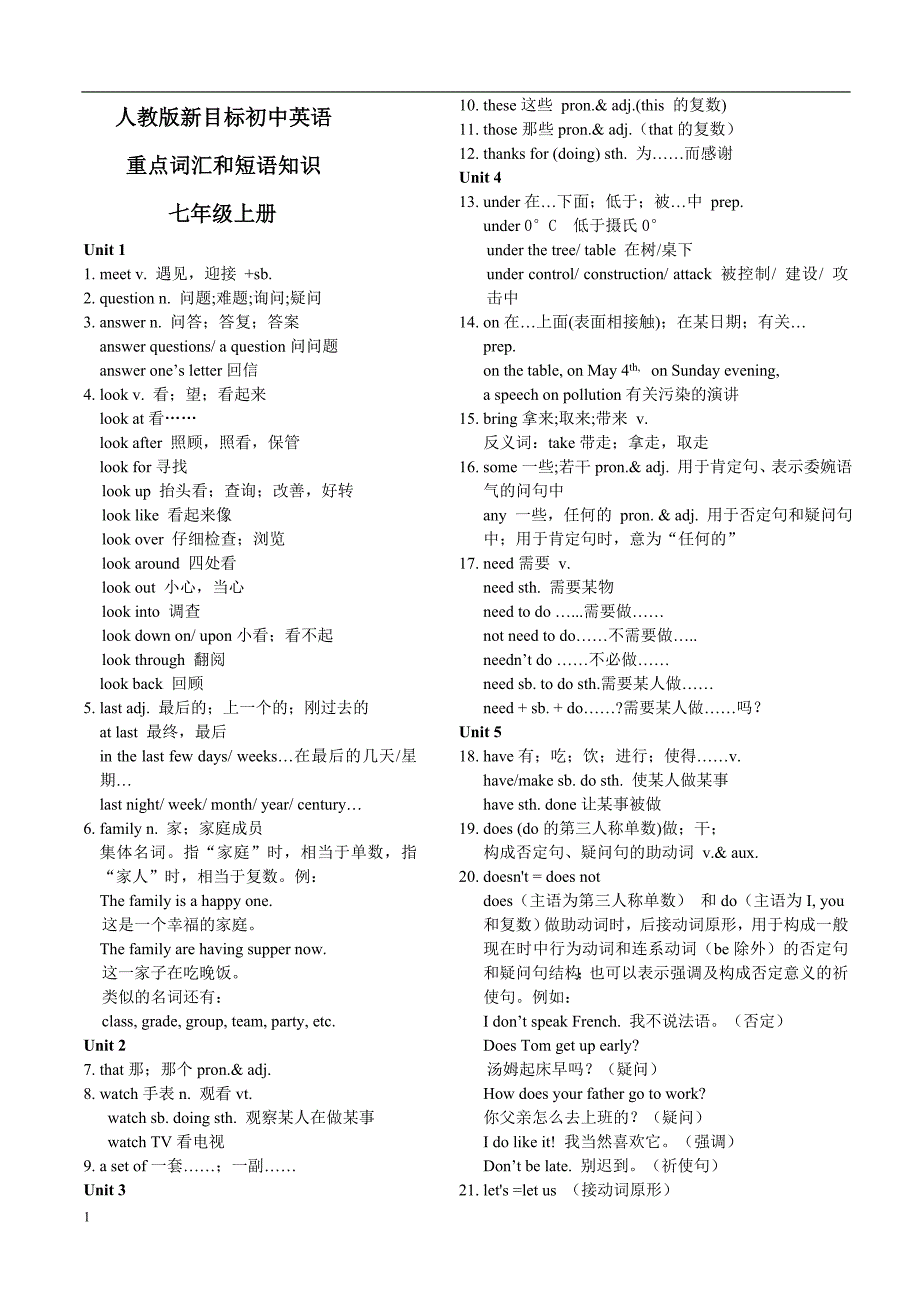 人教版新目标初中英语重点词汇和短语知识(七--九年级)_第1页