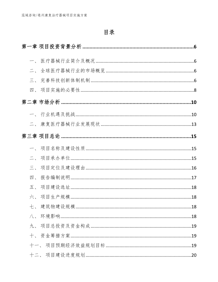 亳州康复治疗器械项目实施方案_第1页