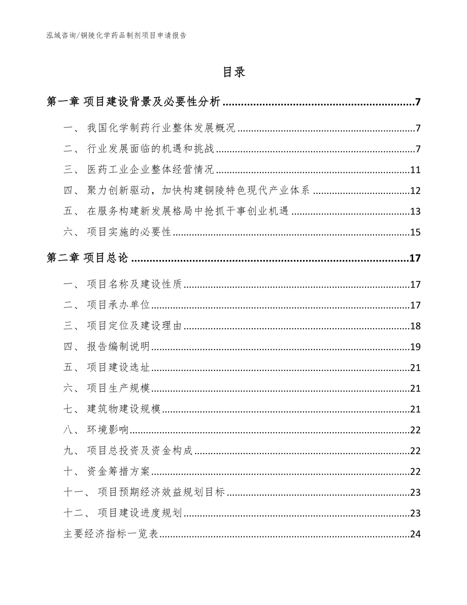 铜陵化学药品制剂项目申请报告（范文）_第1页