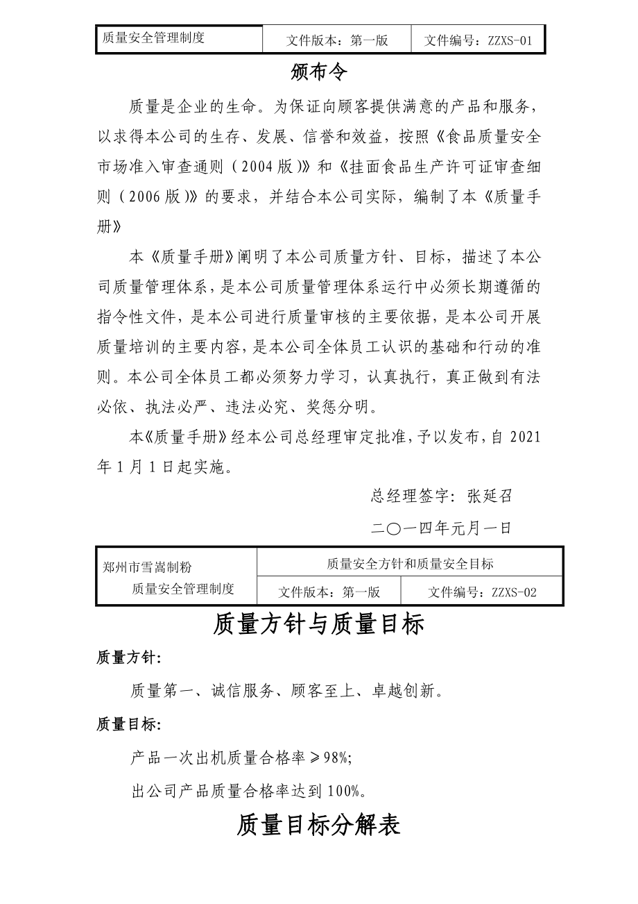 郑州雪嵩制粉质量管理手册_第2页