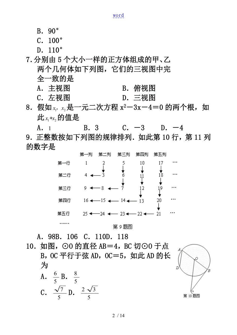 武汉市九年级五月调考_第2页