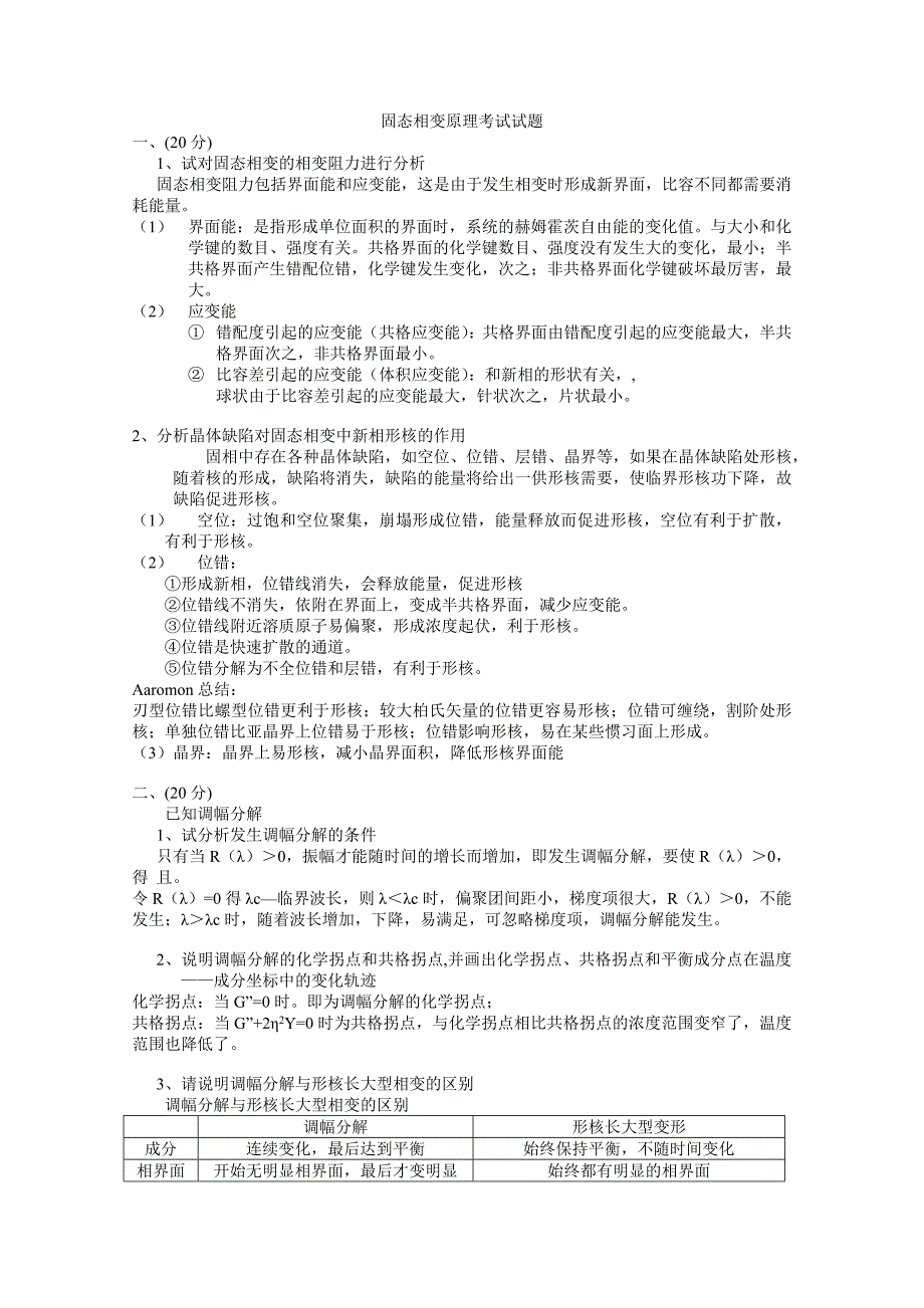 固态相变原理考试试题 答案_第1页