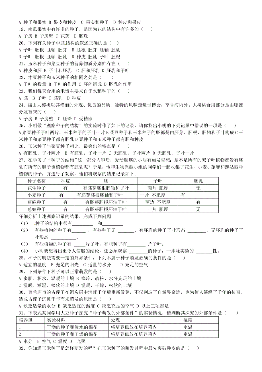 精选类山东省宁津县育新中学八年级生物上学期复习题无答案新人教版_第2页