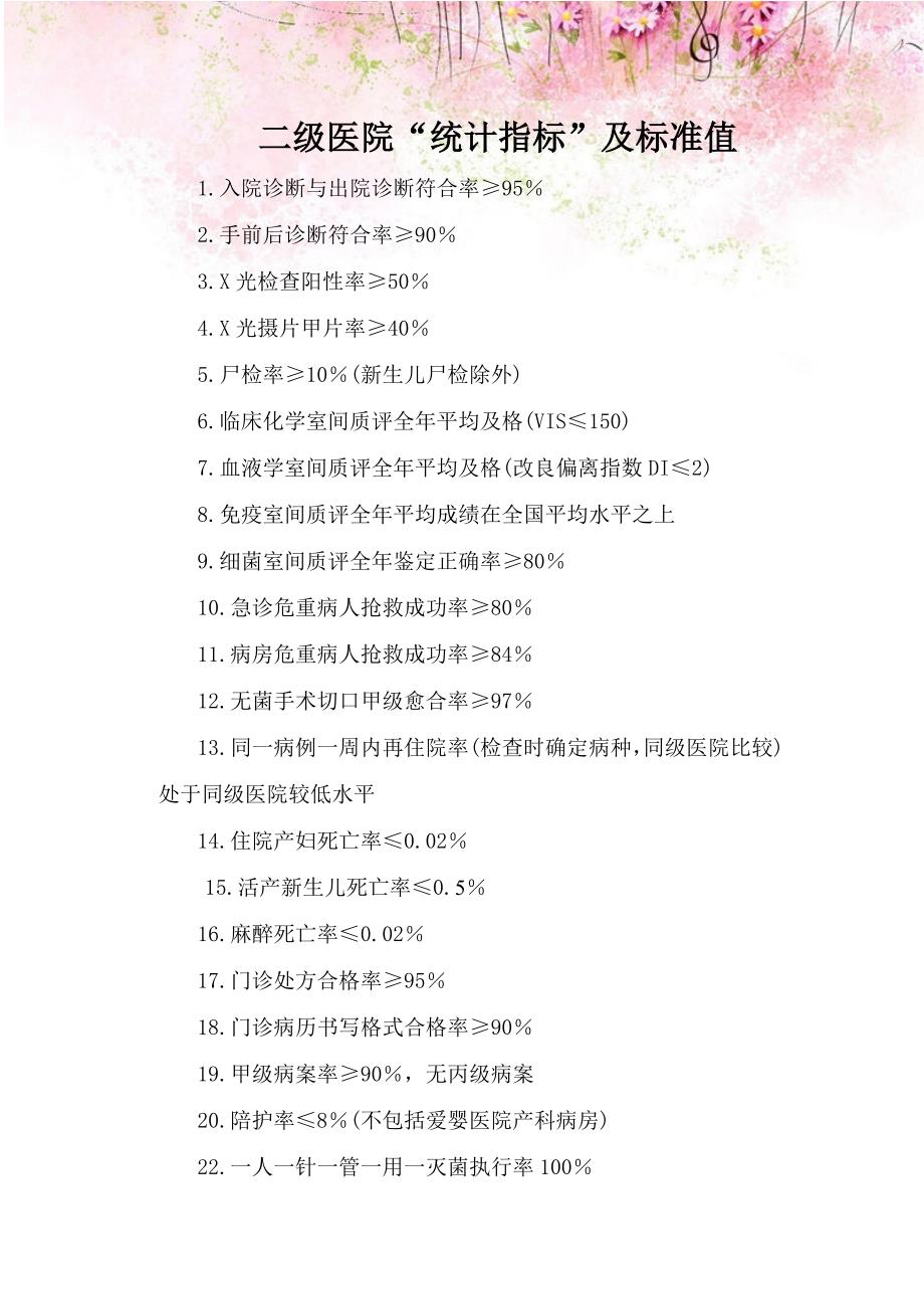 二级医院“统计指标”及标准值_第1页