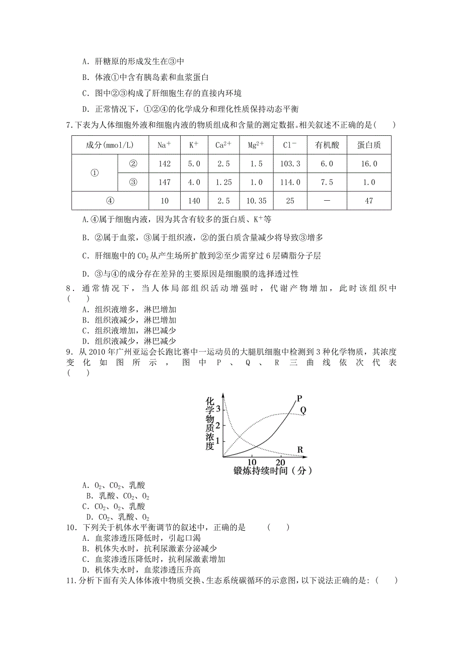 山东省2013高三生物 单元测试24《人体的内环境与稳态2》新人教版_第2页