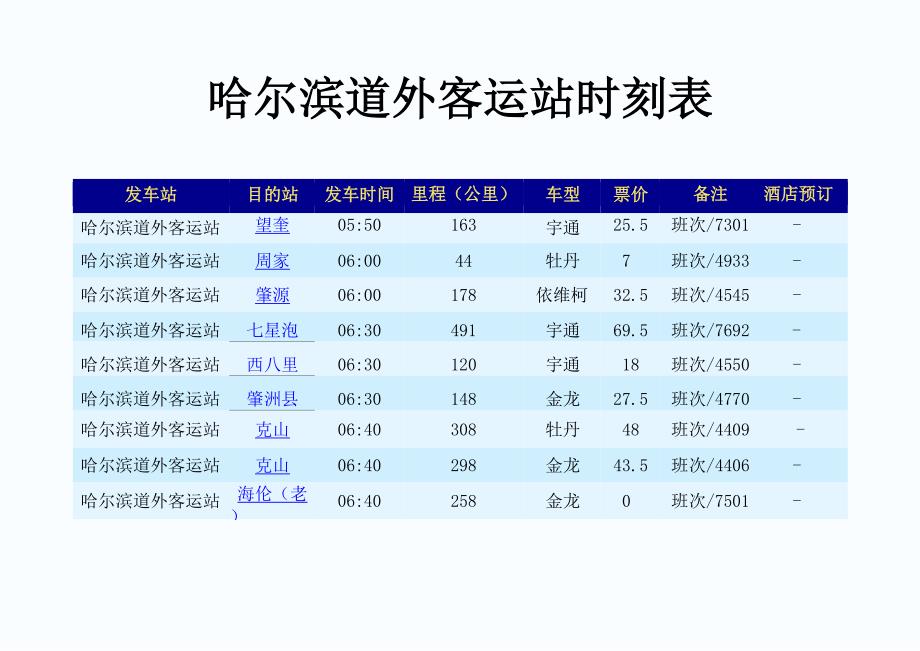 哈尔滨道外客运站时刻表_第1页