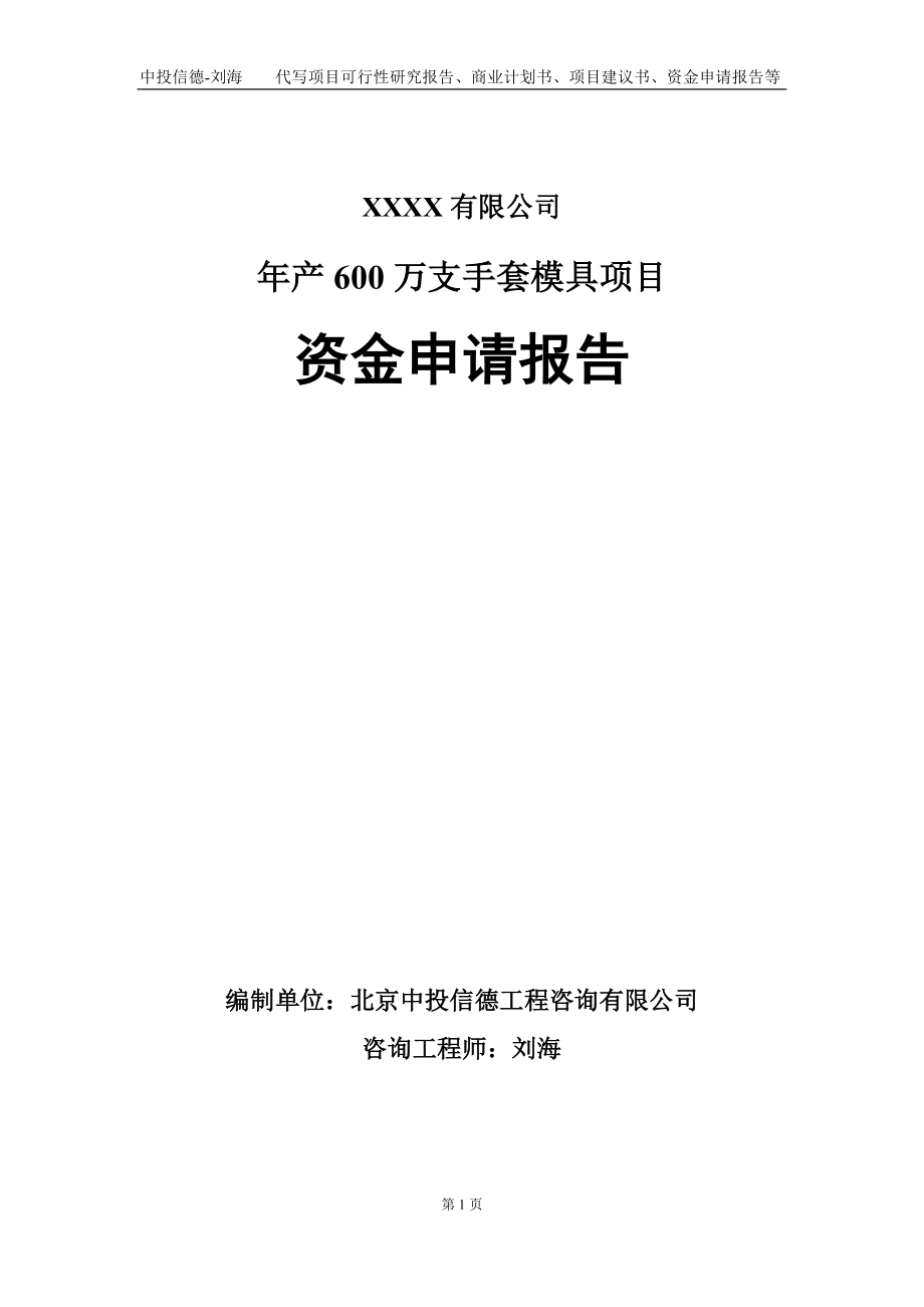 年产600万支手套模具项目资金申请报告写作模板_第1页