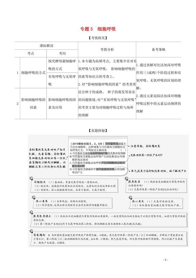 广东省2021高考生物一轮复习专题5细胞呼吸精练含解析.docx