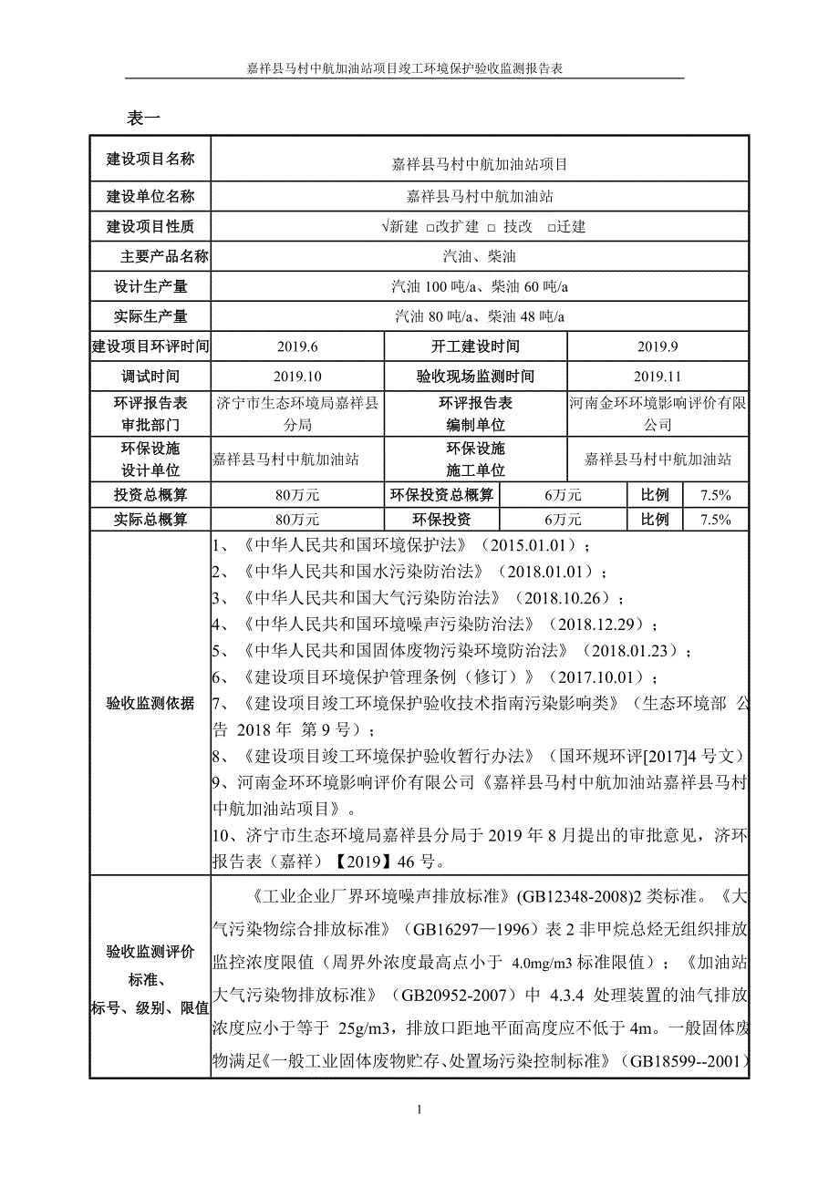 嘉祥县马村中航加油站项目竣工环境保护验收报告_第3页