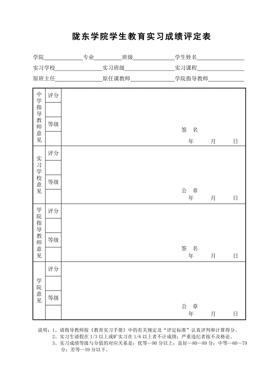 2403999842陇东学院学生教育实习成绩评定表_第1页