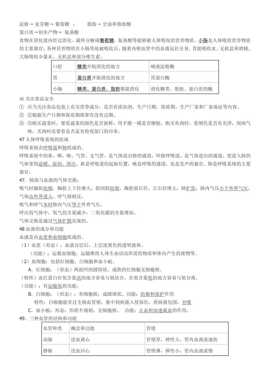 最新初中生物学业水平测试基础知识复习资料人教版_第5页