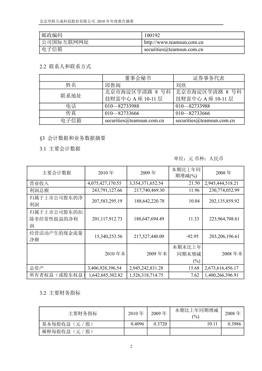 600410华胜天成年报摘要_第2页