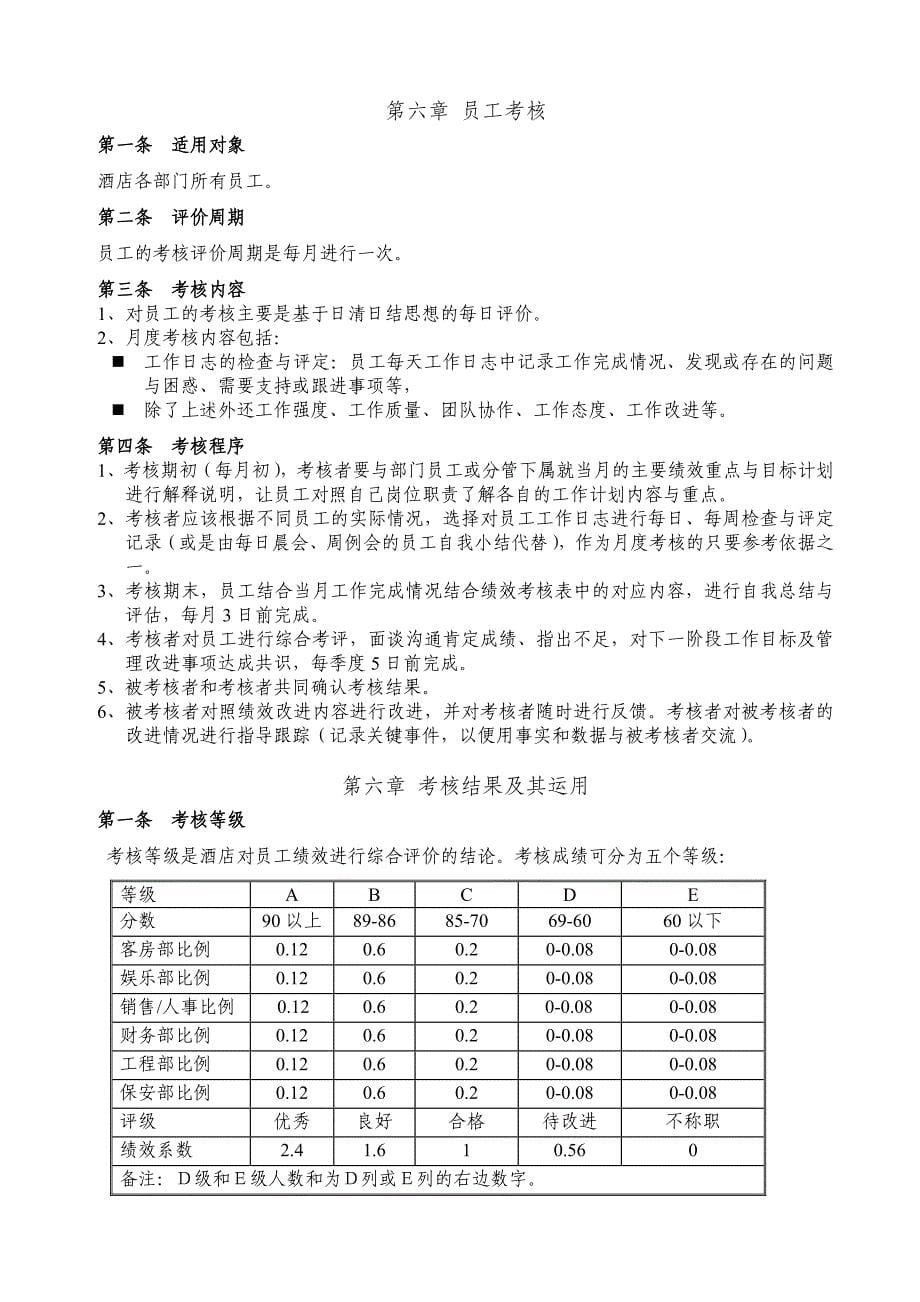 希斯敦大酒店员工绩效考核方案_第5页