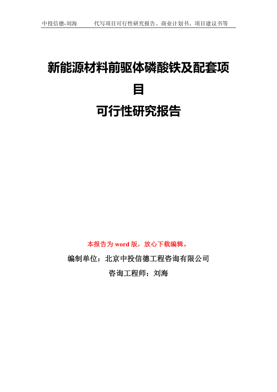 新能源材料前驱体磷酸铁及配套项目可行性研究报告模板-备案审批_第1页