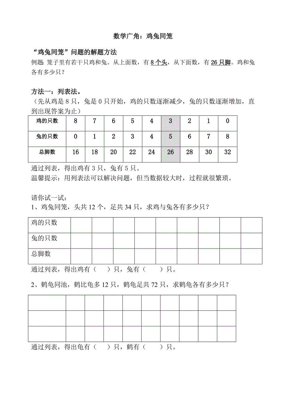鸡兔同笼知识点精编版_第1页