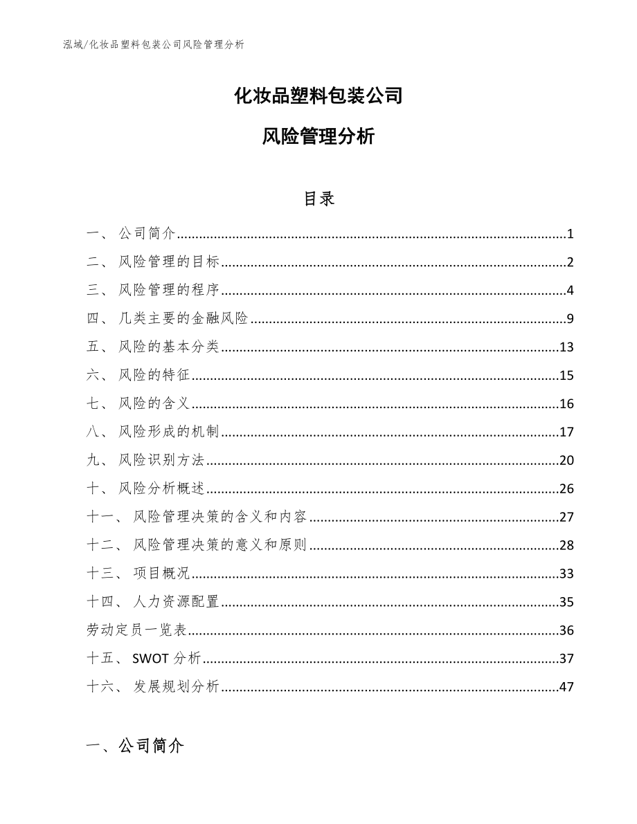 化妆品塑料包装公司风险管理分析_第1页