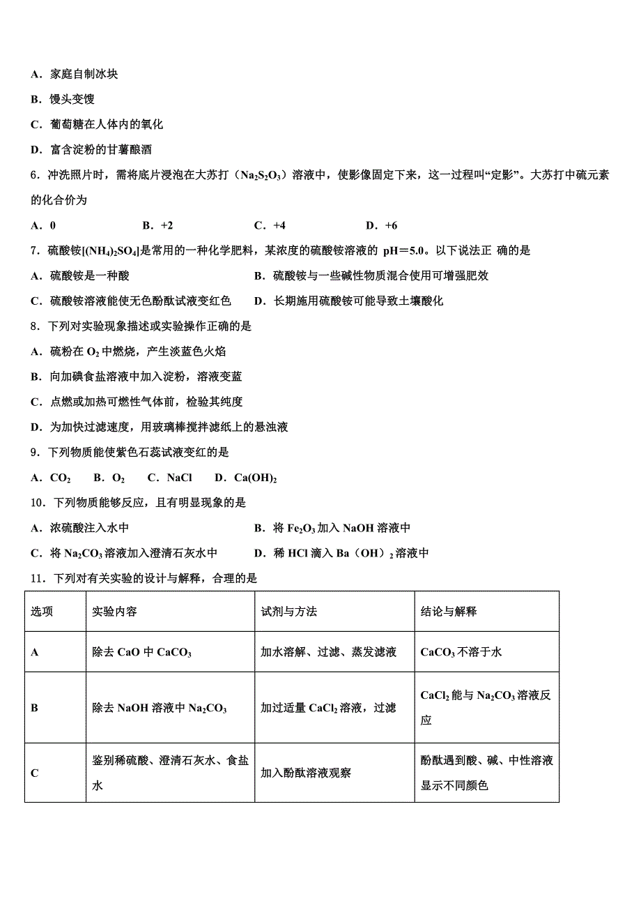 安徽省阜阳市十校联考2023届中考化学五模试卷含解析.doc_第2页