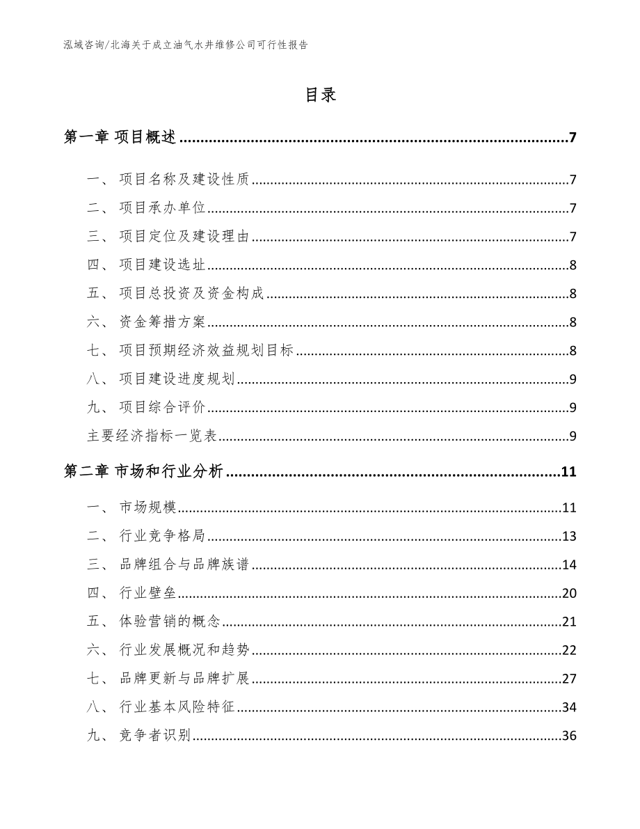 北海关于成立油气水井维修公司可行性报告模板范文_第1页