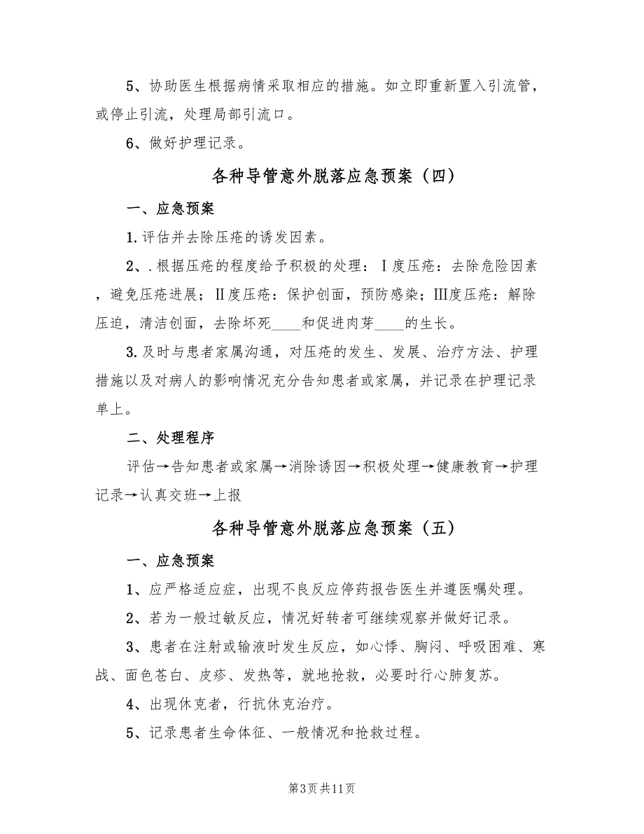 各种导管意外脱落应急预案（九篇）_第3页