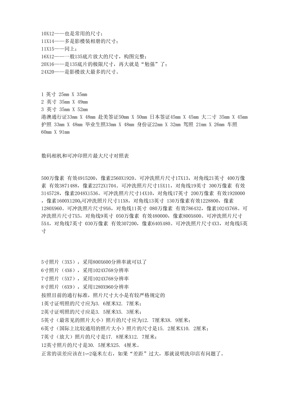 相片尺寸规格像素一览_第4页