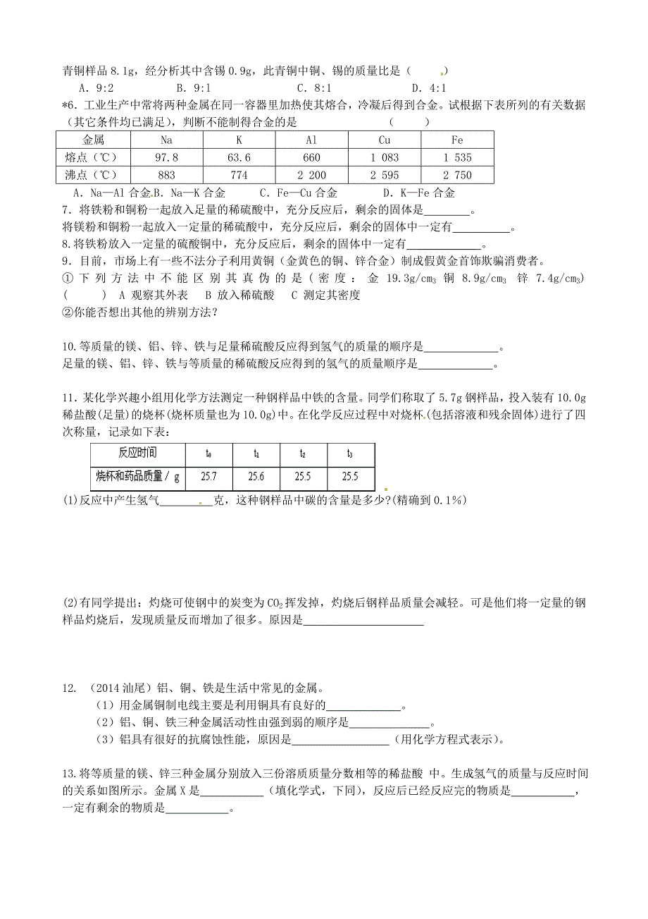 【名校精品】九年级化学全册 5.1 金属的性质和利用第2课时导学案沪教版_第3页