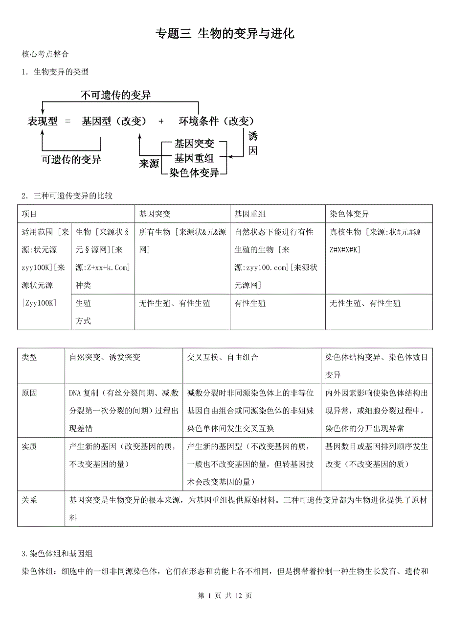 高三生物二轮复习学案：专题4遗传、变异与进化3生物的变异与进化_第1页