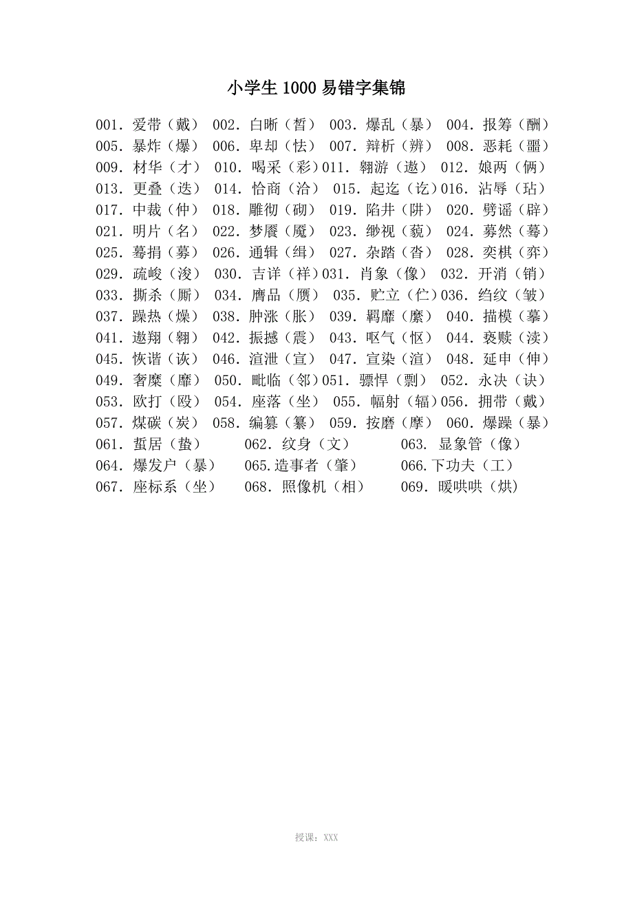 小学生1000易错字集锦答案_第1页