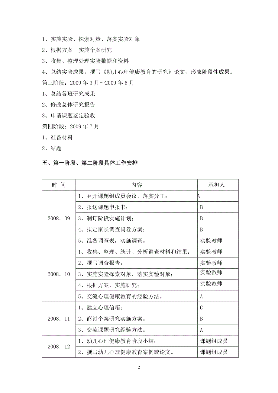 《幼儿心理健康教育》教研课题实施计划(总体及各阶段)_第2页