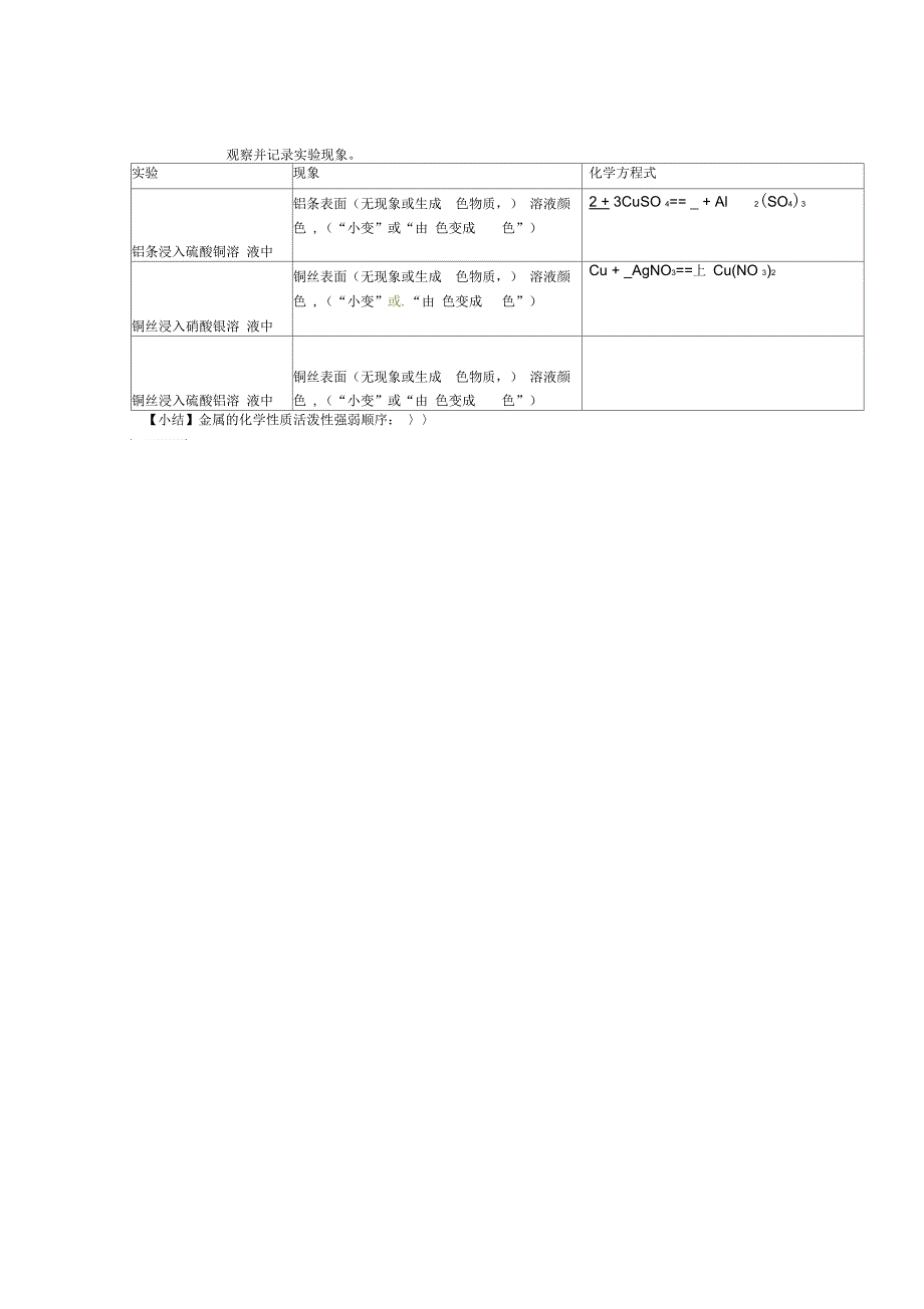 湖北省武汉市北大附中武汉为明实验中学秋九年级化学上册《8.2金属的化学性质》实验报告素材新人教_第2页