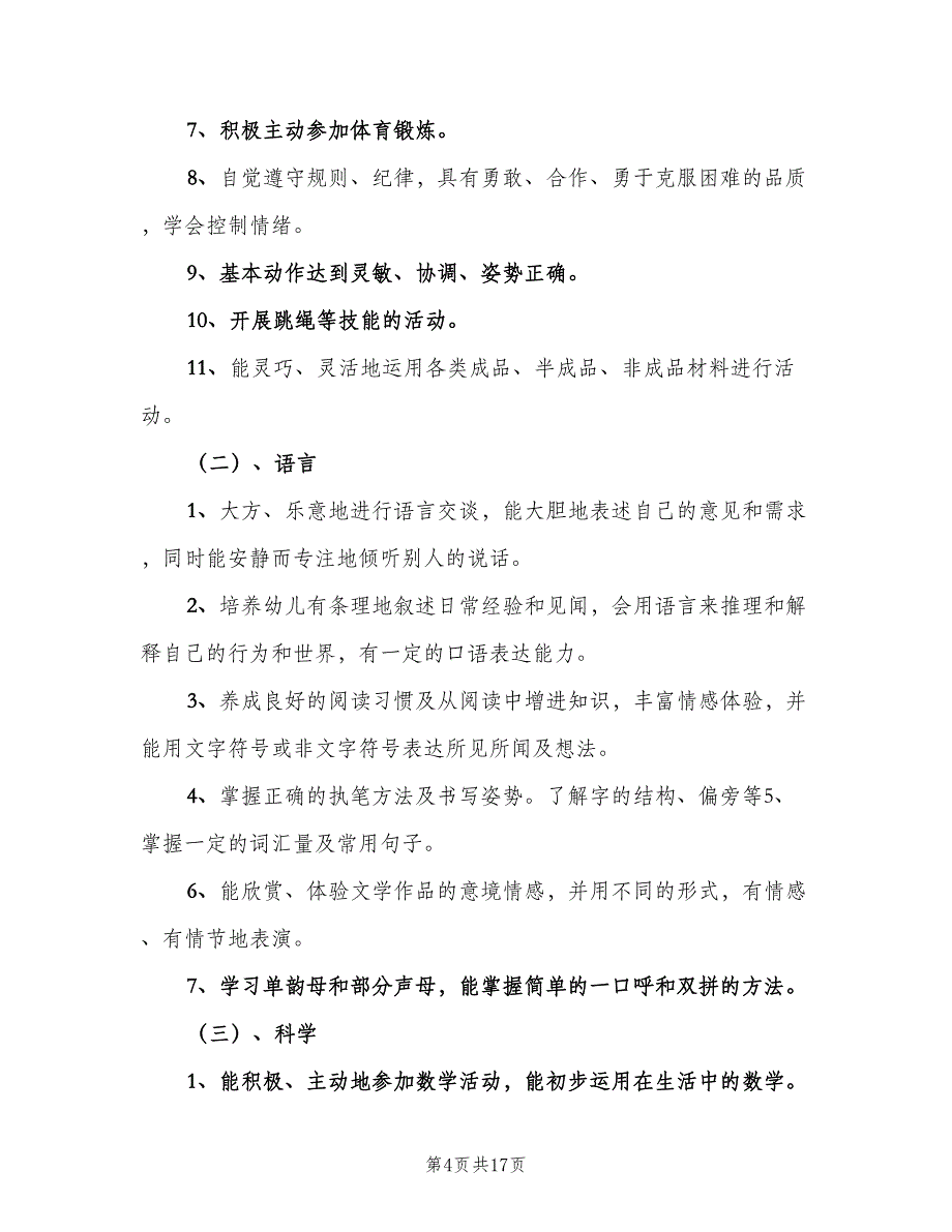 2023年幼儿园大班教学计划范本（三篇）.doc_第4页