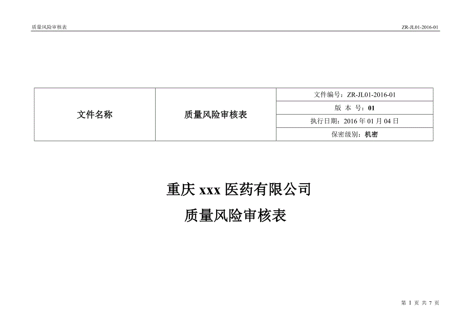 药品质量风险审核表_第1页