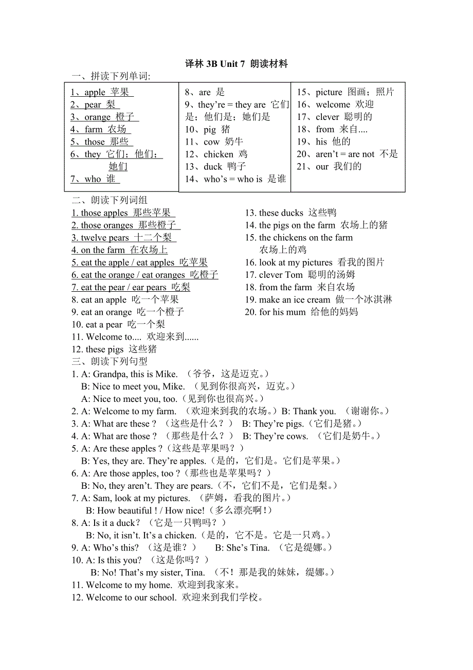 译林3B-U7朗读材料_第1页