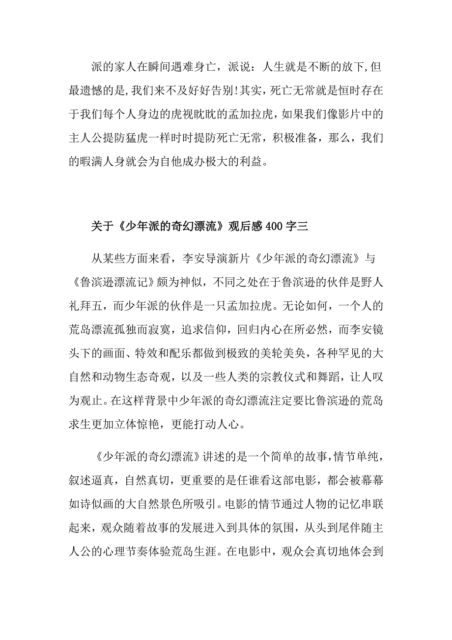 关于《少年派的奇幻漂流》观后感400字五篇_第4页