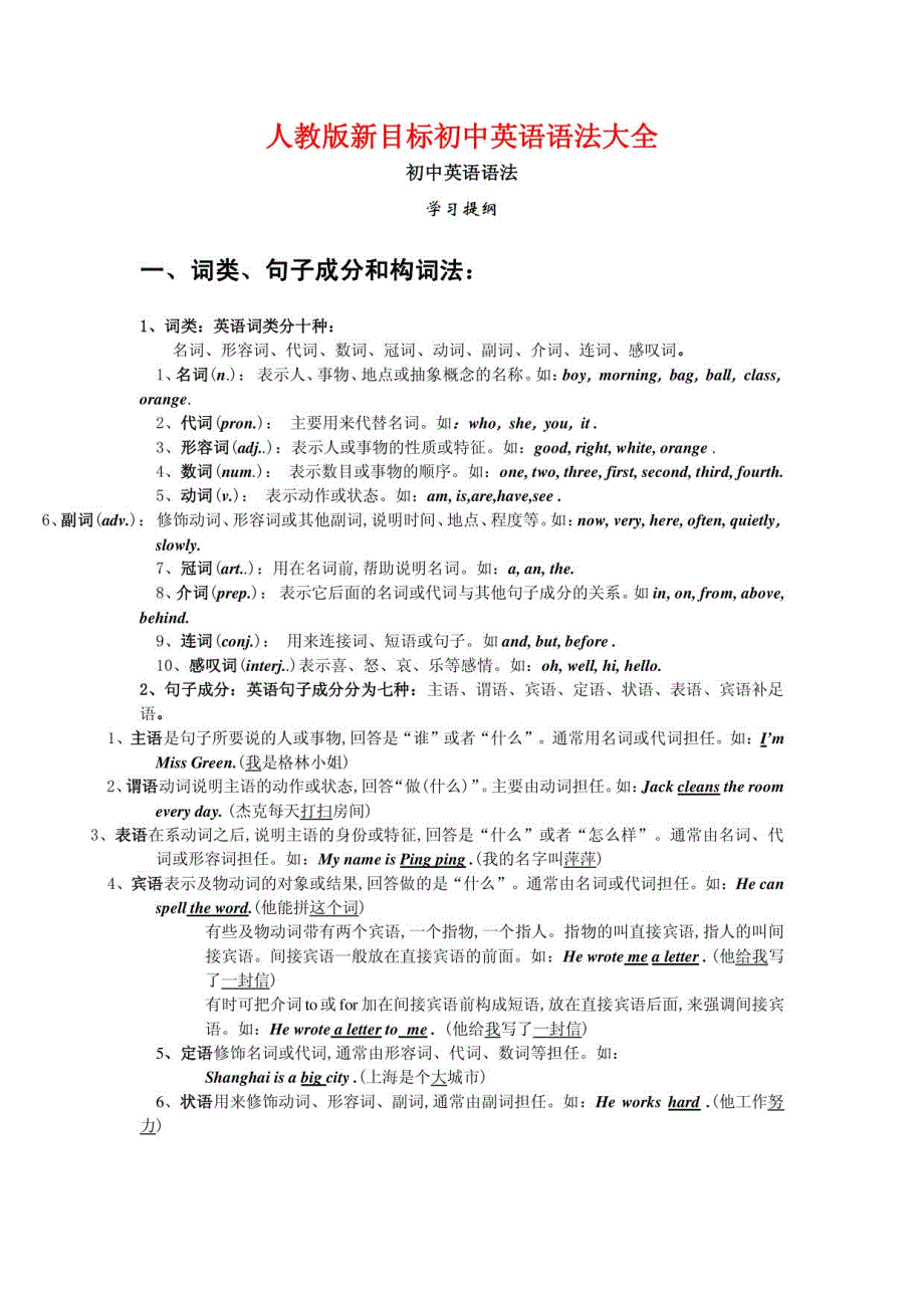 人教版初中英语语法大全_第1页