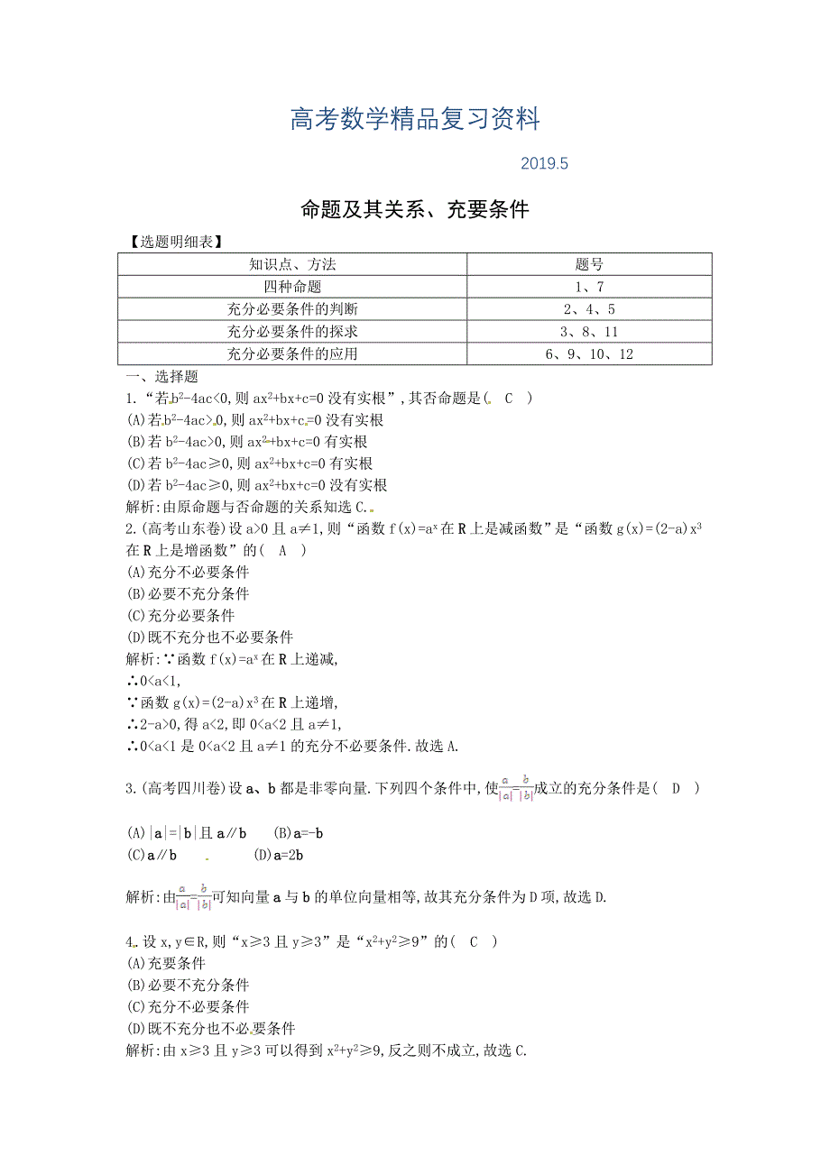 高考数学一轮复习检测：命题及其关系、充要条件专题卷含答案_第1页